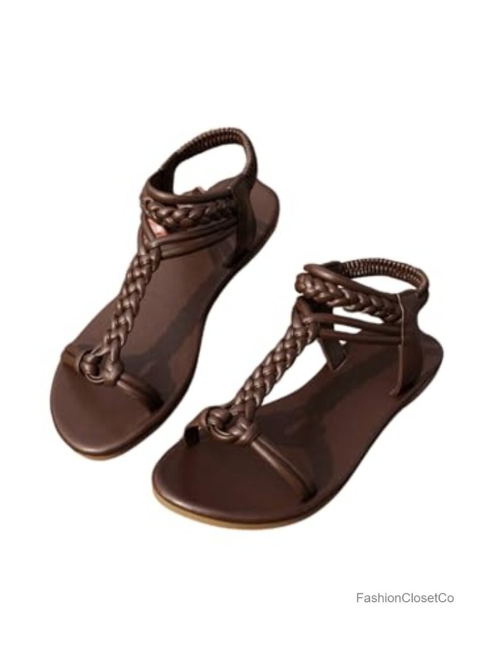 Women's Braided Roman Leather Ankle Strap Flat Sandals
